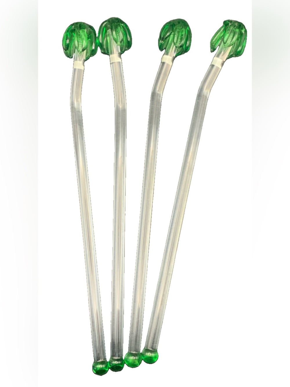 Vintage Hand Blown Art Glass Retro Palm Tree Swizzle Sticks Mixers Lot of 4